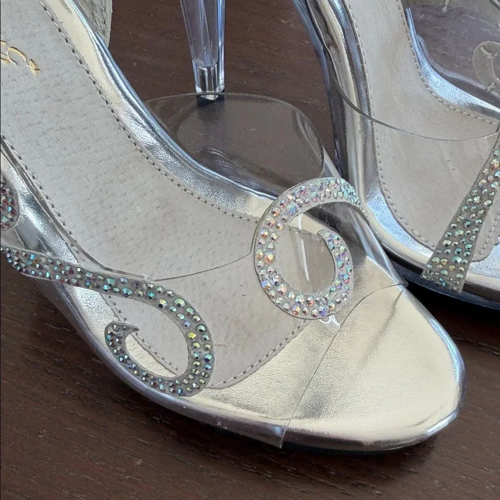 New Fabulicious Elegant Silver Crystal Women's vintage retro pinup Heels 8